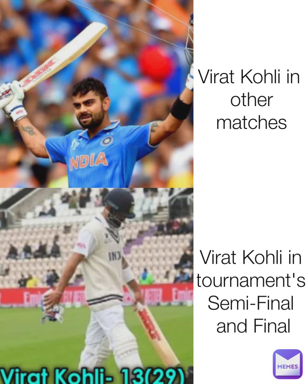 Virat Kohli in 
other matches Virat Kohli in 
tournament's 
Semi-Final 
and Final