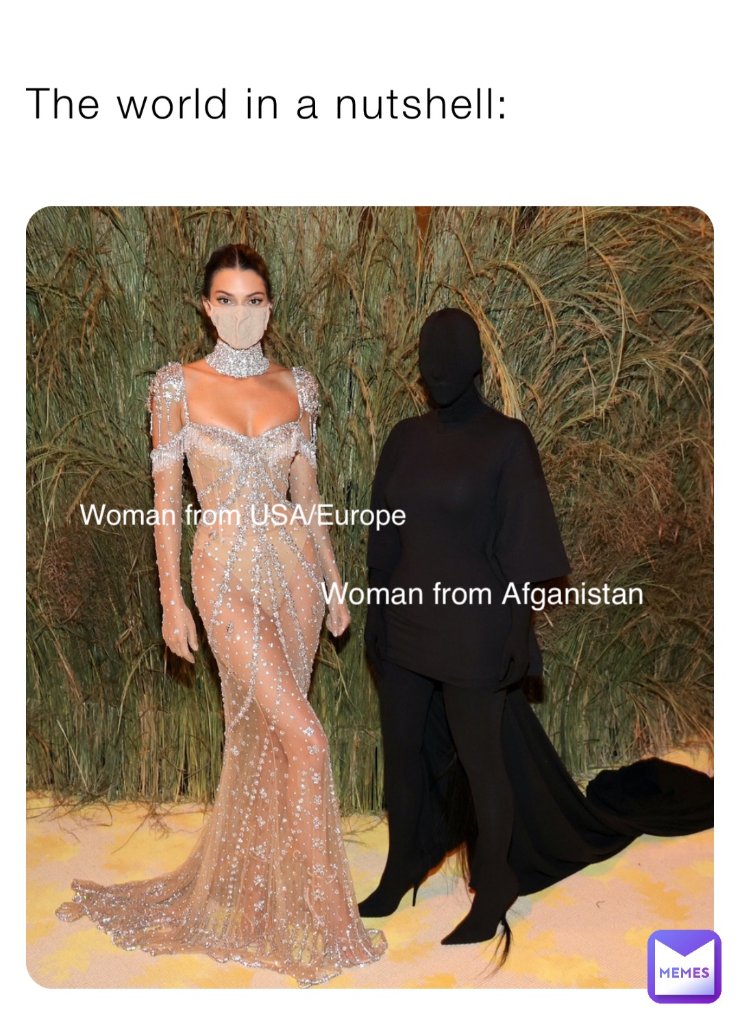 The world in a nutshell: Woman from USA/Europe Woman from Afganistan