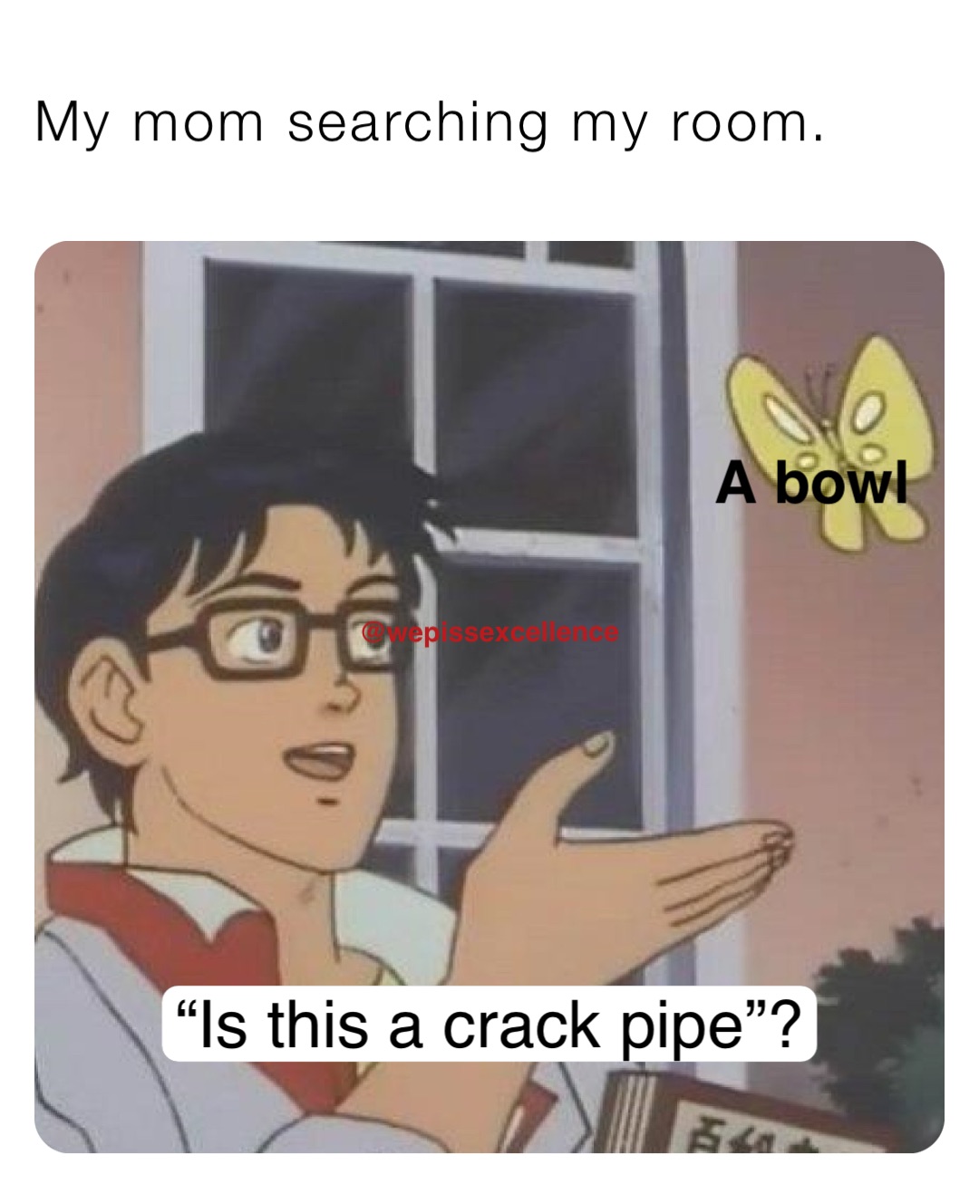 My mom searching my room. A bowl “Is this a crack pipe”?