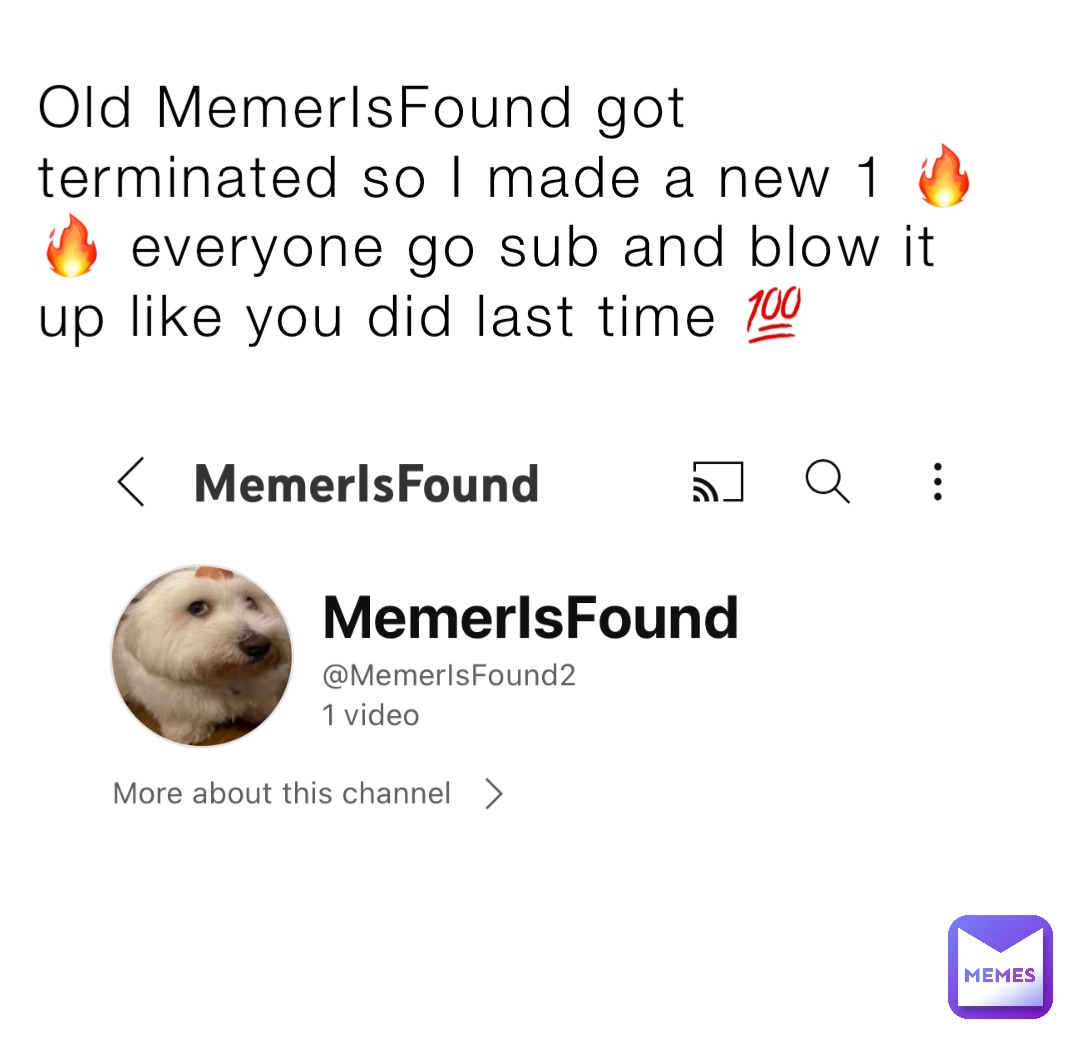 Old MemerIsFound got terminated so I made a new 1 🔥🔥 everyone go sub and blow it up like you did last time 💯