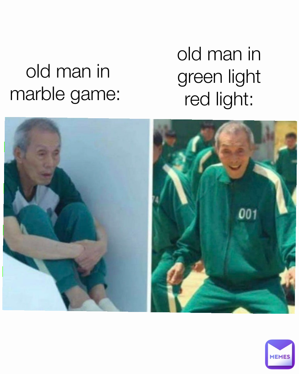 old man in green light red light: 
 old man in marble game: