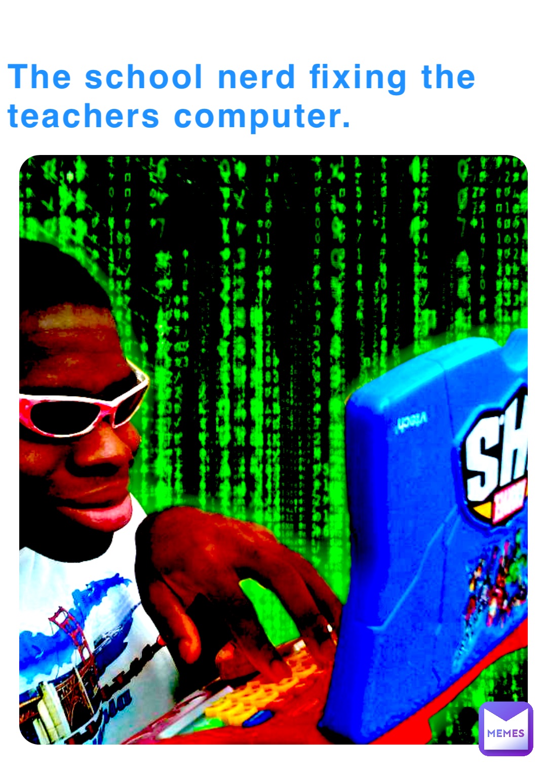 The school nerd fixing the teachers computer.