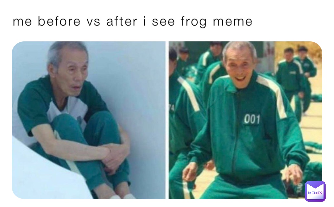 me before vs after i see frog meme