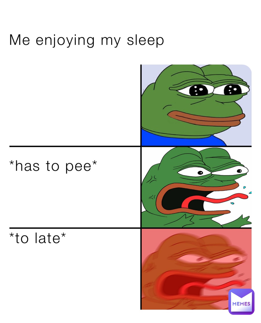 Me enjoying my sleep 

  




*has to pee*



*to late*