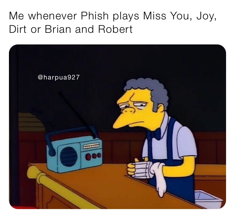Me whenever Phish plays Miss You, Joy, Dirt or Brian and Robert 