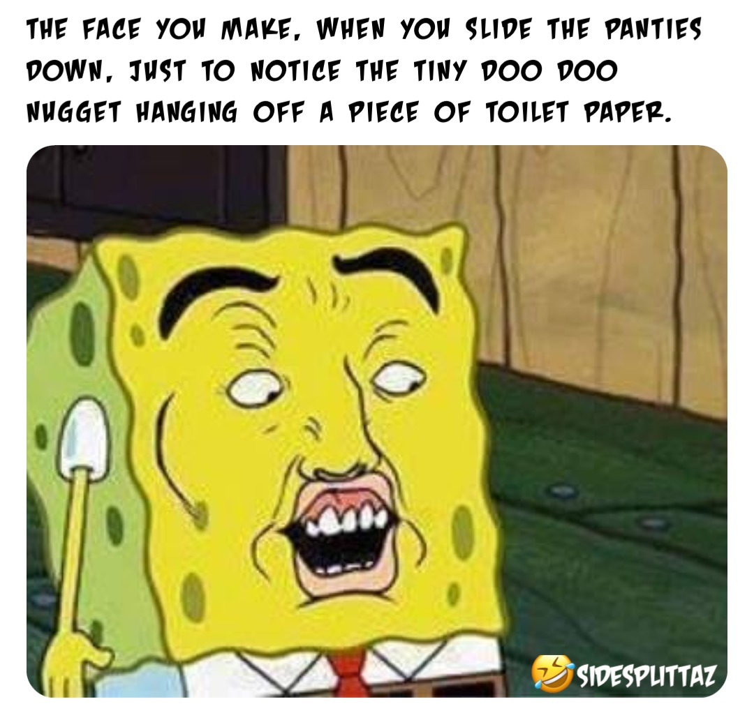 The face you make, when you slide the panties down, just to notice the tiny doo doo nugget hanging off a piece of toilet paper. 🤣SIDESPLITTAZ