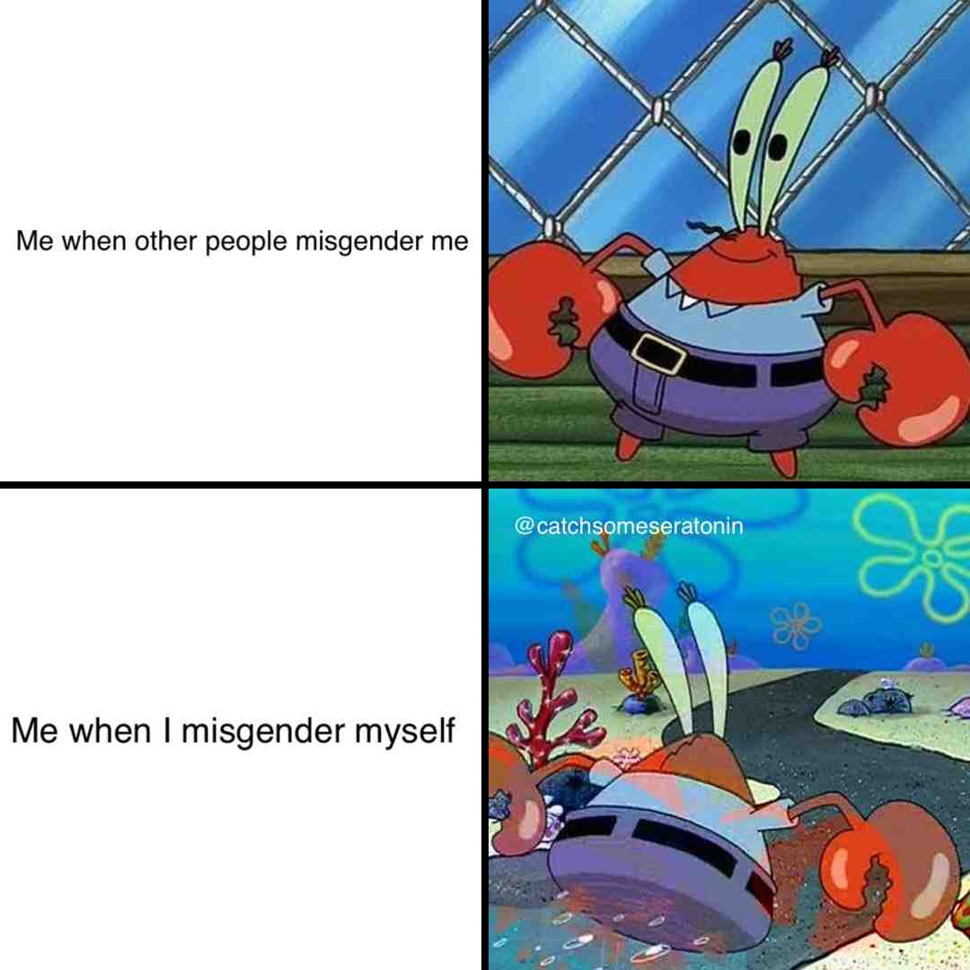 Anyone else misgender themselves sometimes or is that just me? \ud83e\udd26
\u2022
\u2022
\u2022
#queermemes #lgbtqmemes #nonbinarymemes #enbymemes #pronouns #queer #lgbtq #nonbinary #enby #mentalhealth #mentalhealthmemes #depression #depressed #depressionmemes #anxiety #anxietymemes #anxietydisorders #anxietydisorder