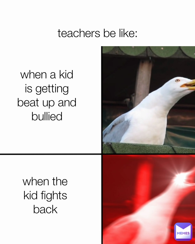 when the kid fights back teachers be like: when a kid is getting beat up and bullied