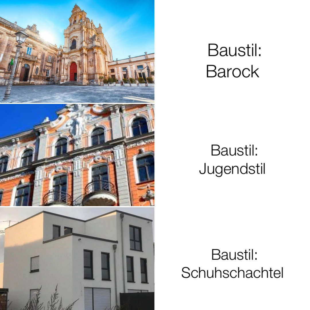 Baustil: 
Barock Baustil: 
Jugendstil Baustil: Schuhschachtel