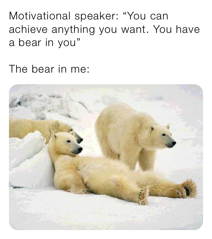 Motivational speaker: “You can achieve anything you want. You have a bear in you”

The bear in me: 