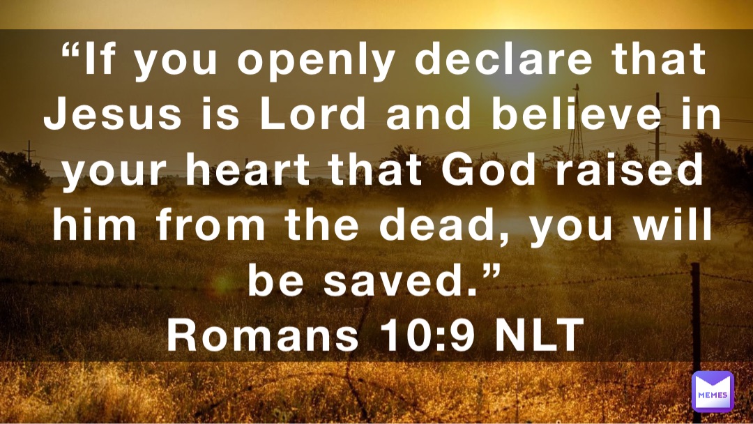 “If you openly declare that Jesus is Lord and believe in your heart that God raised him from the dead, you will be saved.”
‭‭Romans‬ ‭10:9‬ ‭NLT‬‬