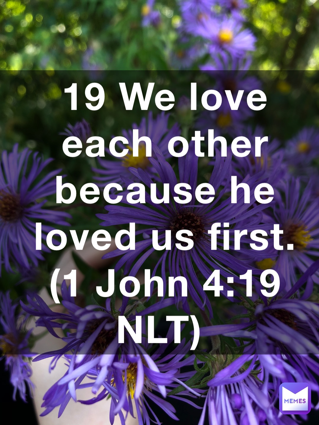 19 We love each other because he loved us first. (‭‭‭1 John‬ ‭4‬‬:‭19‬ ‭NLT‬‬)