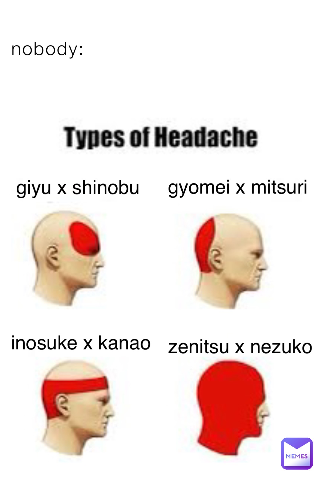 nobody: giyu x shinobu gyomei x mitsuri inosuke x kanao zenitsu x nezuko