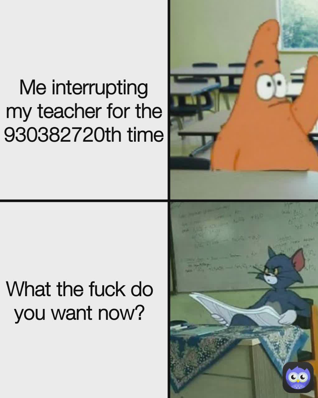 Me interrupting my teacher for the 930382720th time What the fuck do you  want now? | @Christi.Christine | Memes