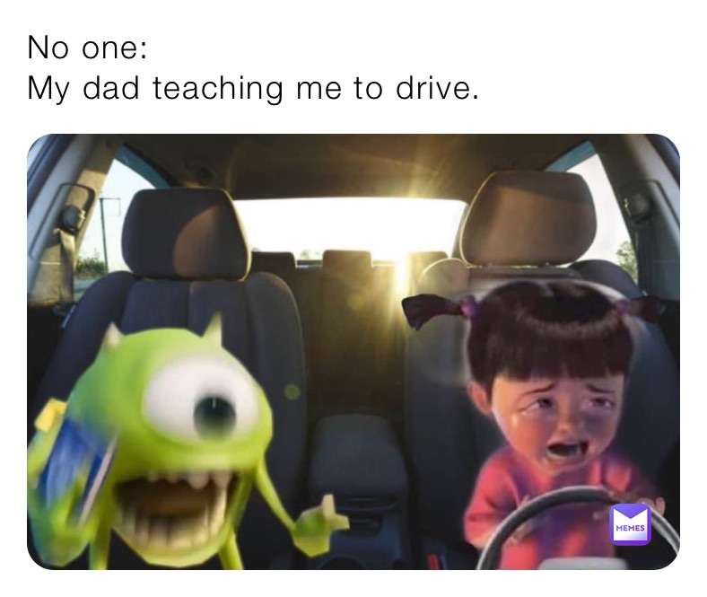 No one:
My dad teaching me to drive.