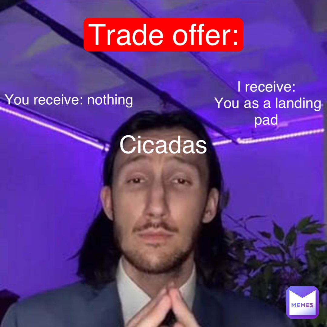 Trade offer: You receive: nothing I receive:
You as a landing pad Cicadas