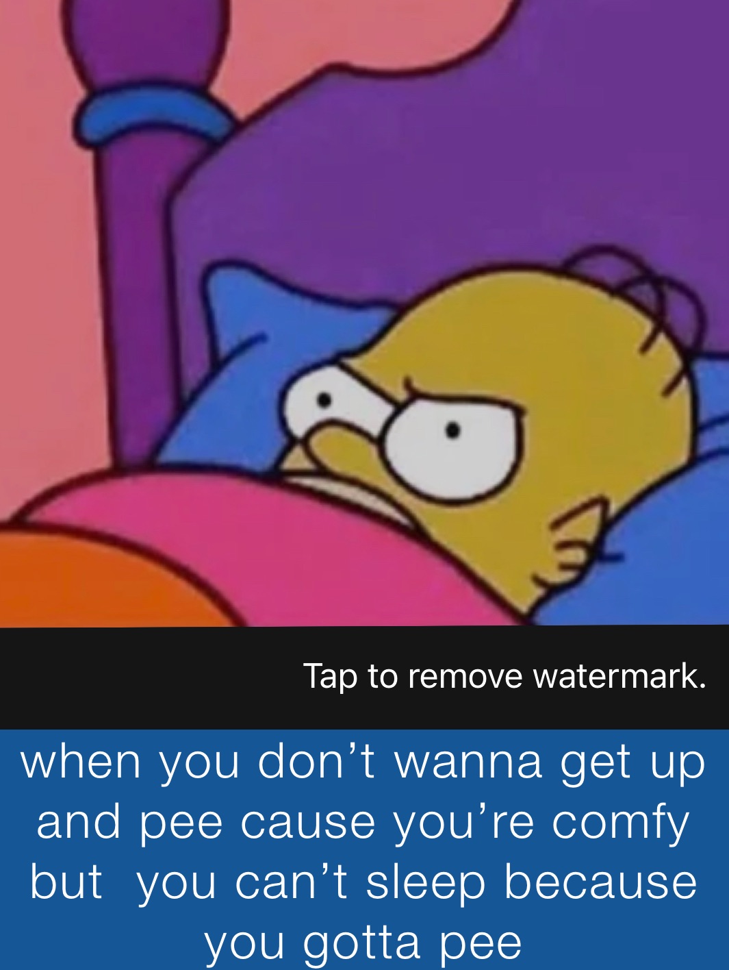 when you don’t wanna get up and pee cause you’re comfy but  you can’t sleep because you gotta pee
