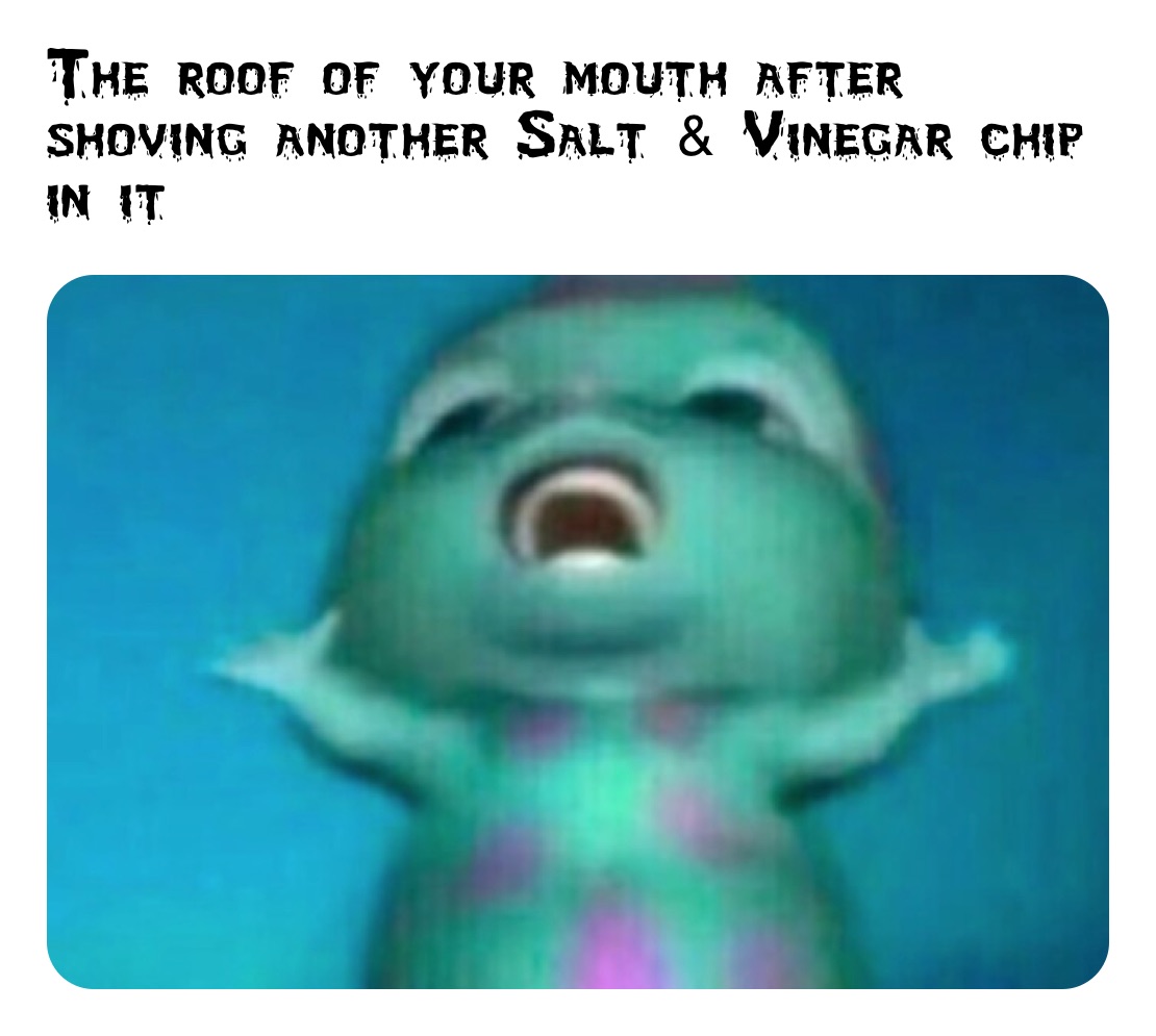 The roof of your mouth after shoving another Salt & Vinegar chip in it  whyyyyy 