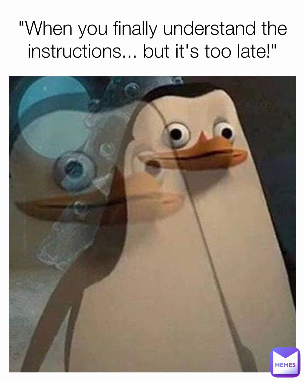 "When you finally understand the instructions... but it's too late!"