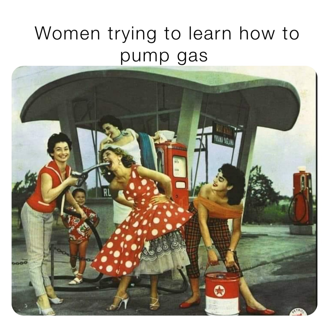 Women trying to learn how to pump gas