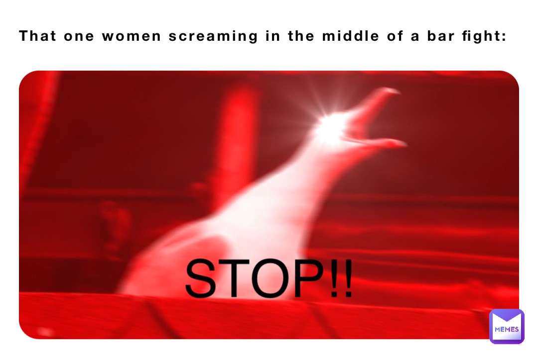 That one women screaming in the middle of a bar fight: STOP!!