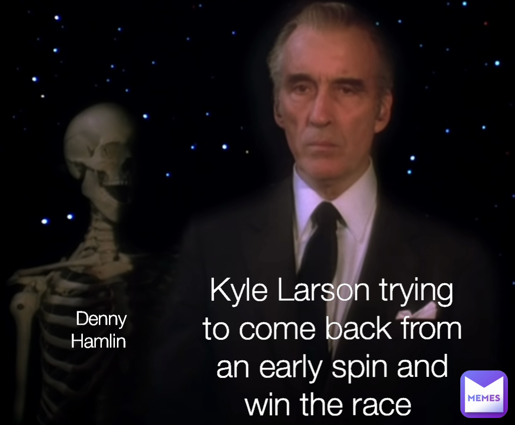 Kyle Larson trying to come back from an early spin and win the race  Denny Hamlin 