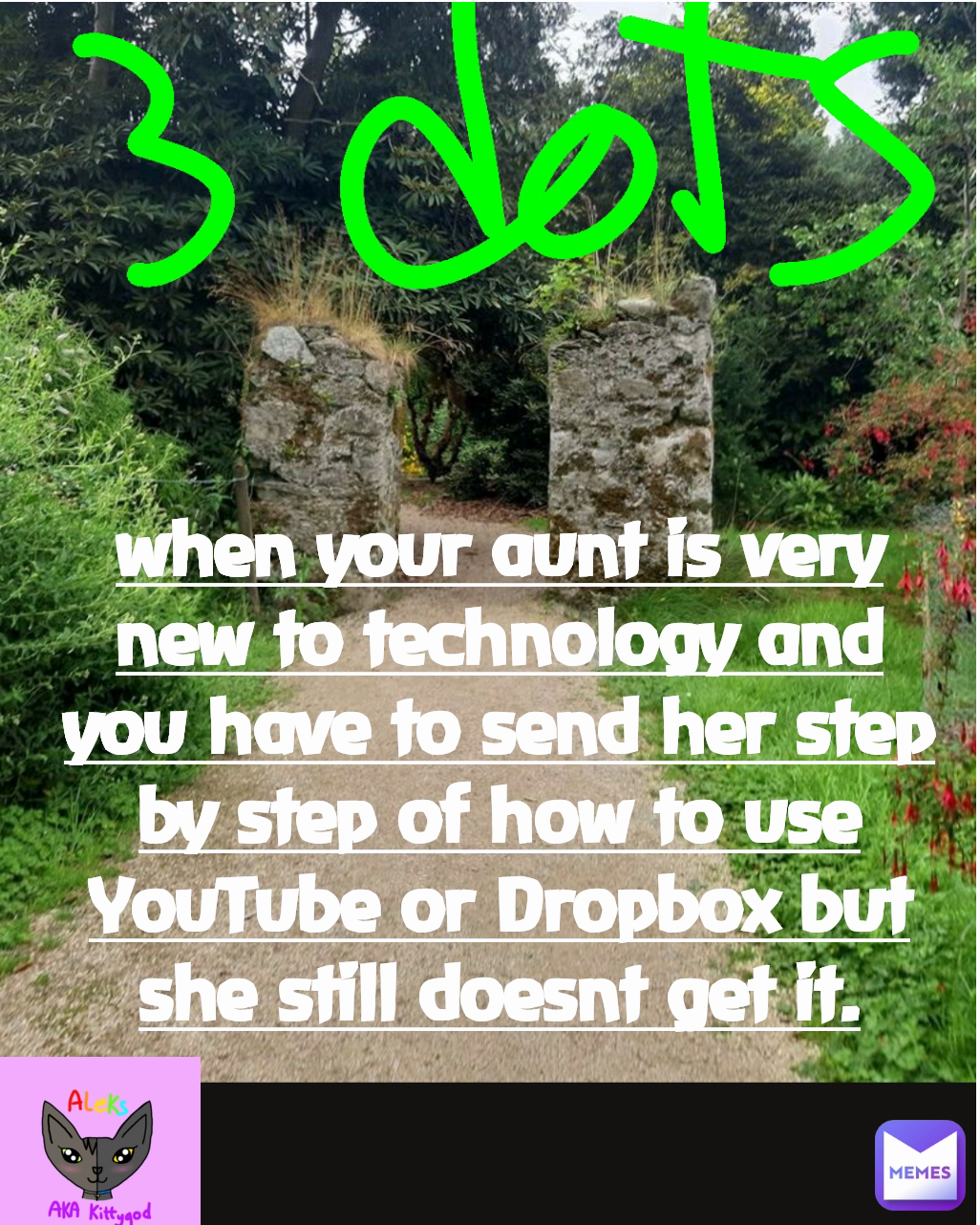 Type Text when your aunt is very new to technology and you have to send her step by step of how to use YouTube or Dropbox but she still doesnt get it.