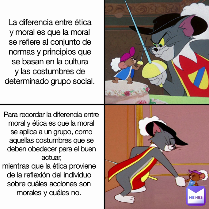 mientras que la ética proviene de la reflexión del individuo sobre cuáles acciones son morales y cuáles no.

 La diferencia entre ética y moral es que la moral se refiere al conjunto de normas y principios que se basan en la cultura y las costumbres de determinado grupo social. Para recordar la diferencia entre moral y ética es que la moral se aplica a un grupo, como aquellas costumbres que se deben obedecer para el buen actuar,