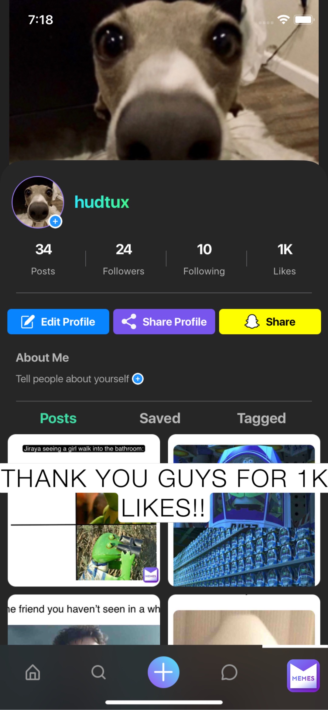 THANK YOU GUYS FOR 1K LIKES!! Double tap to edit