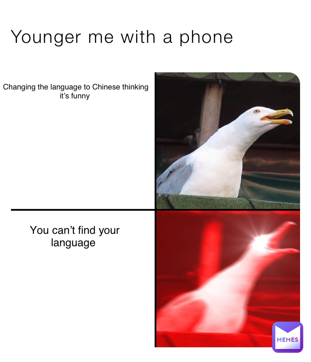 Younger me with a phone Changing the language to Chinese thinking it's funny  You can't find your language | @hahayezmemes | Memes