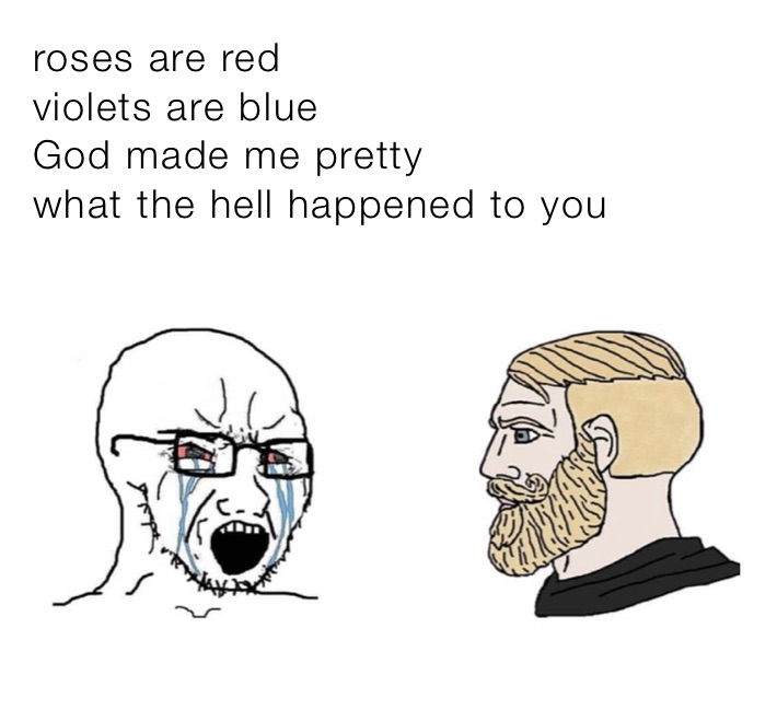 roses are red 
violets are blue 
God made me pretty 
what the hell happened to you