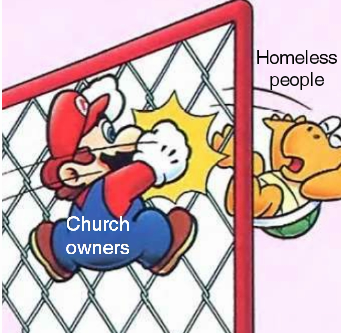 Church owners Type Text Homeless people
