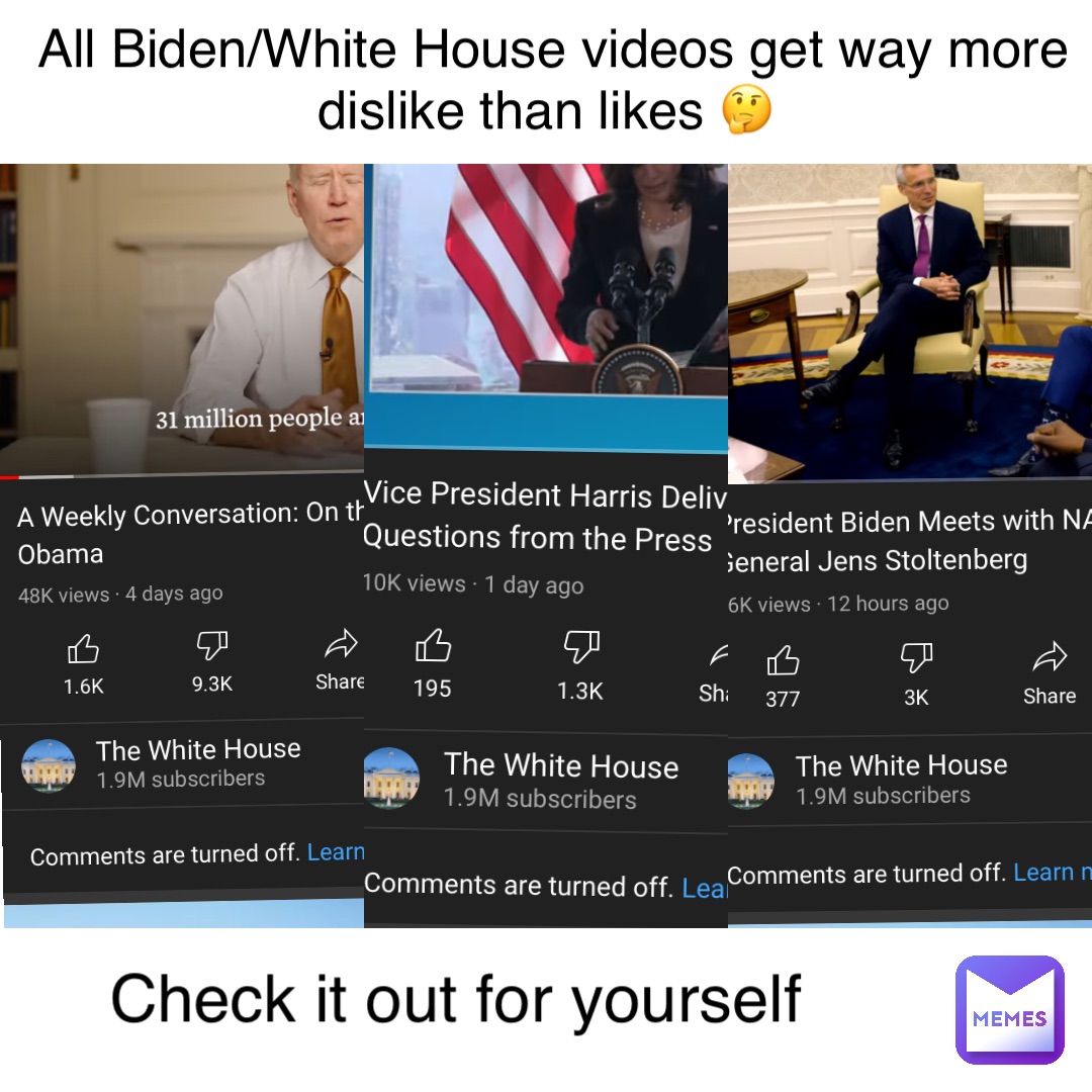 All Biden/White House videos get way more dislike than likes 🤔 Check it out for yourself