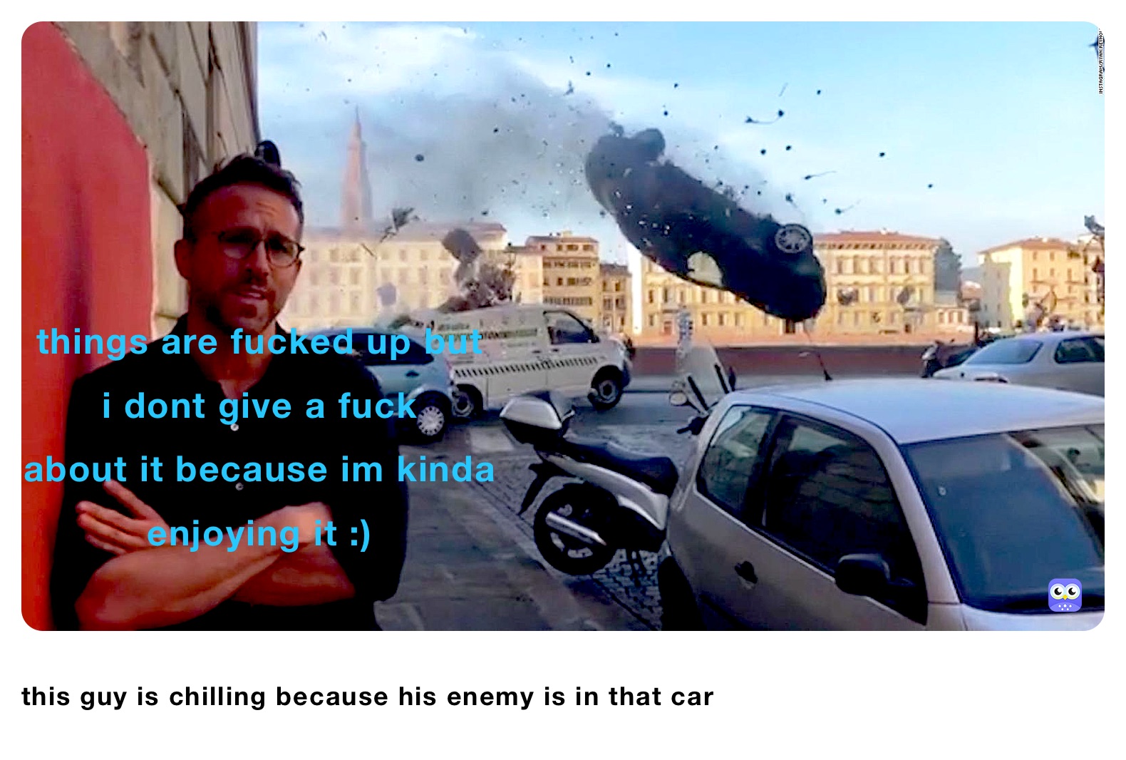 this guy is chilling because his enemy is in that car