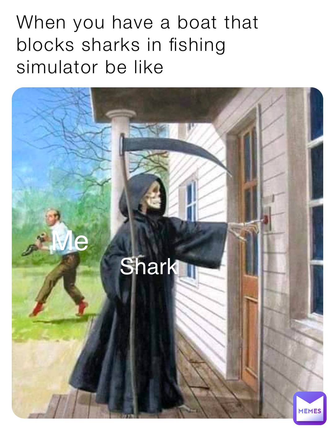When you have a boat that blocks sharks in fishing simulator be like Me Shark