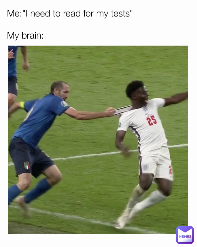 Me:"I need to read for my tests"

My brain: