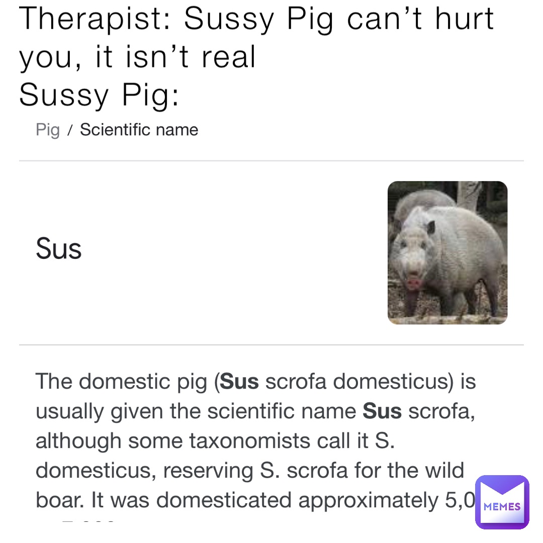 Therapist: Sussy Pig can’t hurt you, it isn’t real
Sussy Pig: