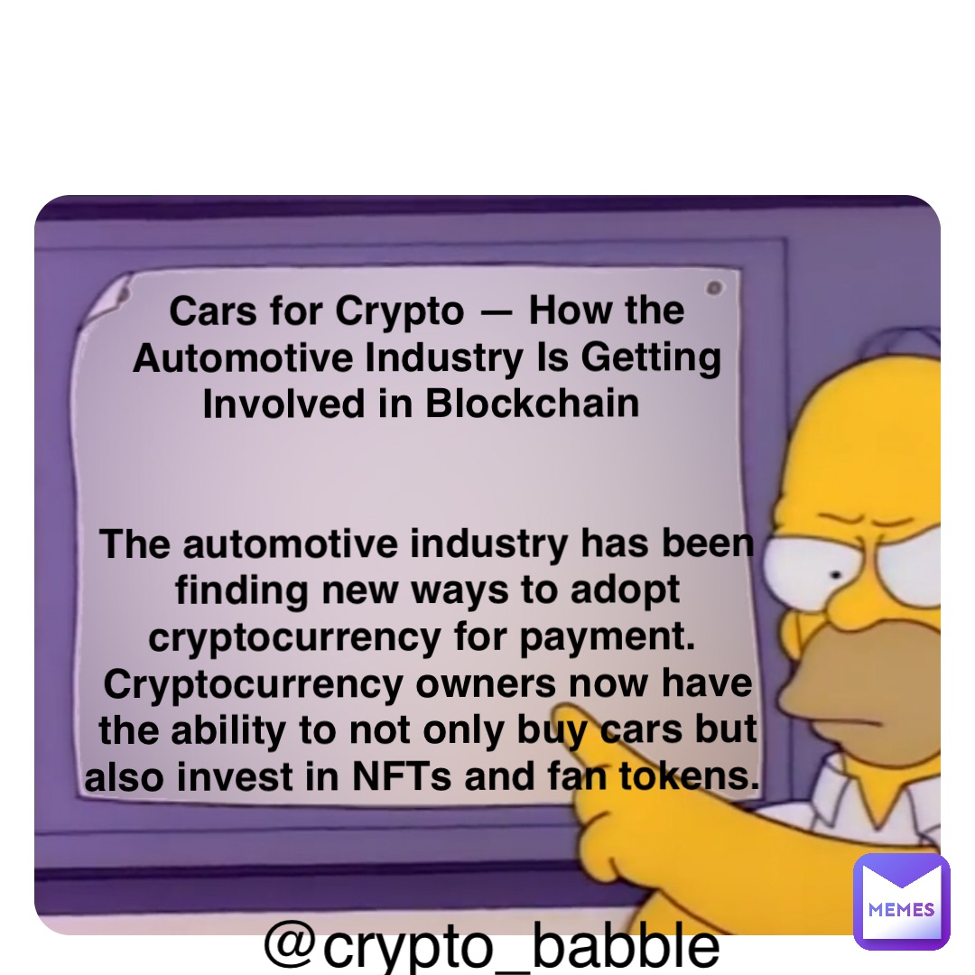 Double tap to edit Cars for Crypto — How the Automotive Industry Is Getting Involved in Blockchain


The automotive industry has been finding new ways to adopt cryptocurrency for payment.
Cryptocurrency owners now have the ability to not only buy cars but also invest in NFTs and fan tokens.