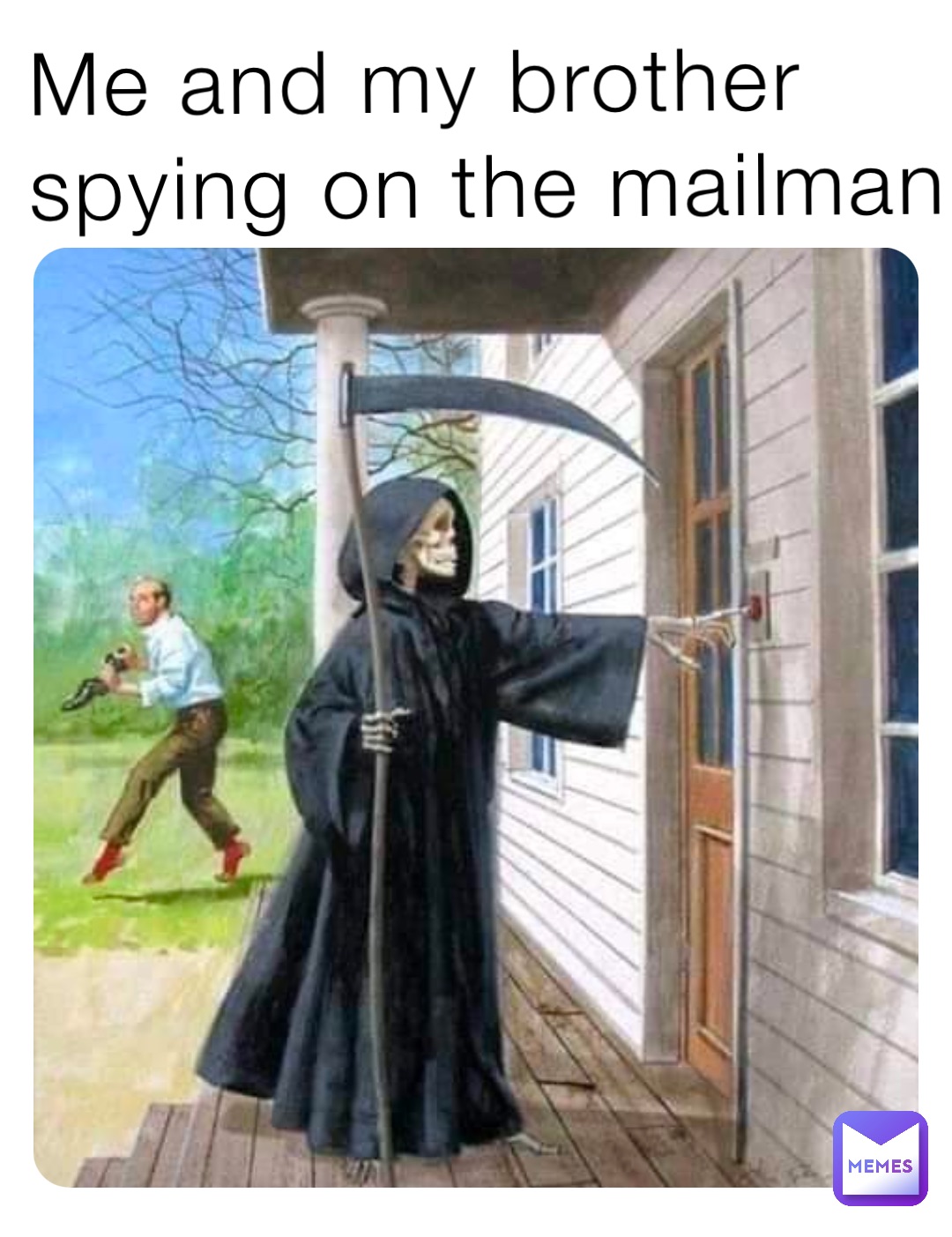 Me and my brother spying on the mailman