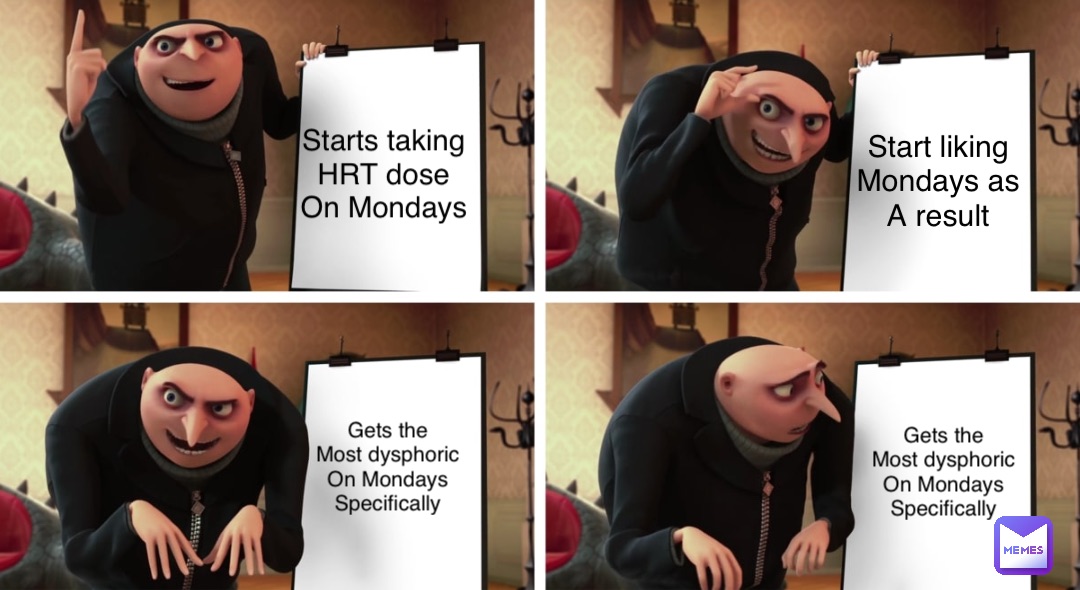 Starts taking HRT dose On Mondays Start liking Mondays as A result Gets ...