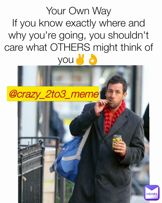 Your Own Way
If you know exactly where and why you're going, you shouldn't care what OTHERS might think of you✌️👌 @crazy_2to3_meme