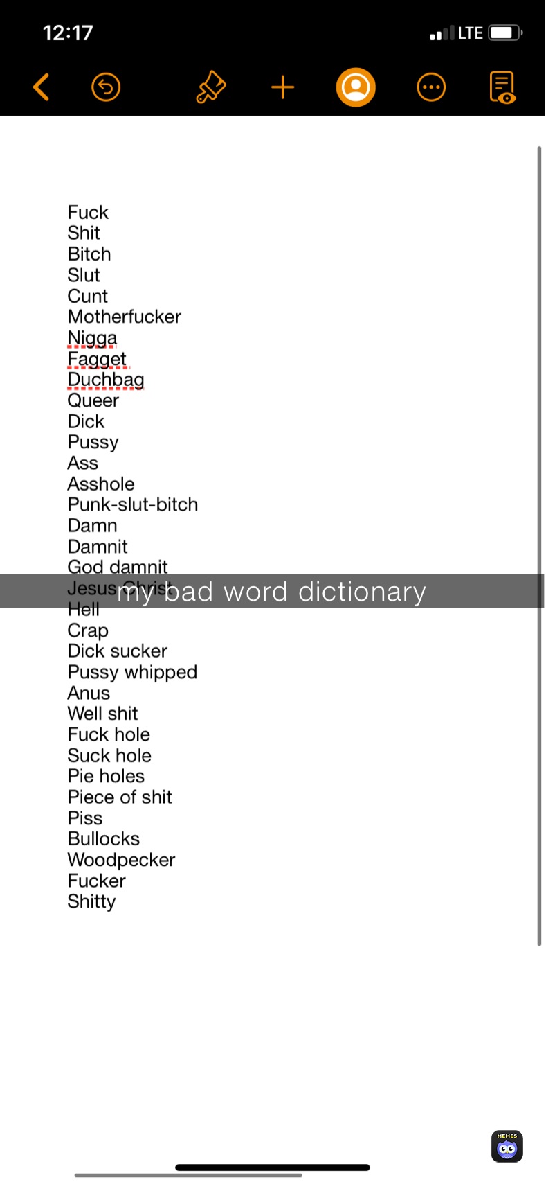 my bad word dictionary 