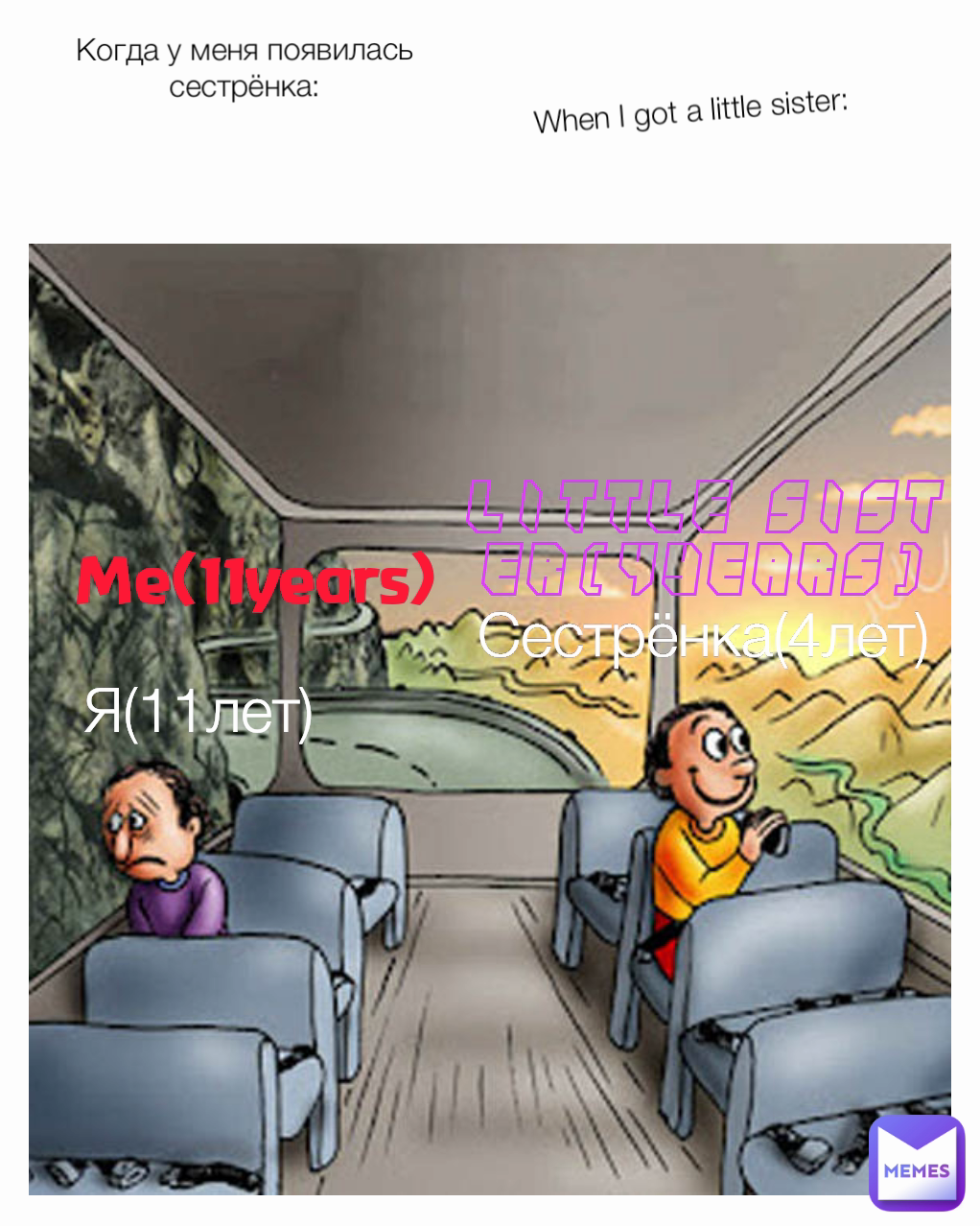 Me(11years) When I got a little sister: Сестрёнка(4лет) Я(11лет) Little  sister(4years) Когда у меня появилась сестрёнка: | @EskendirLegend1 | Memes