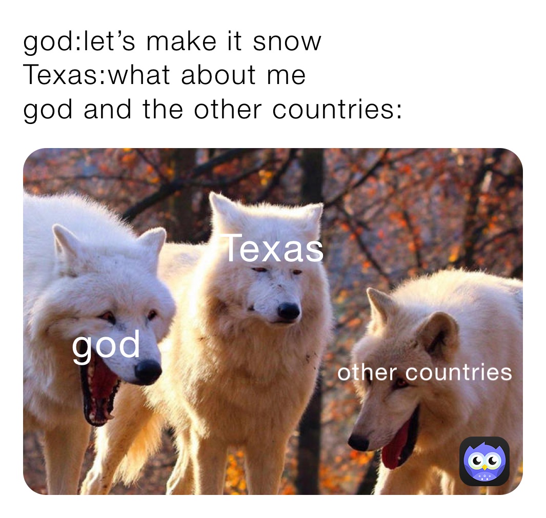 god:let’s make it snow 
Texas:what about me 
god and the other countries:￼