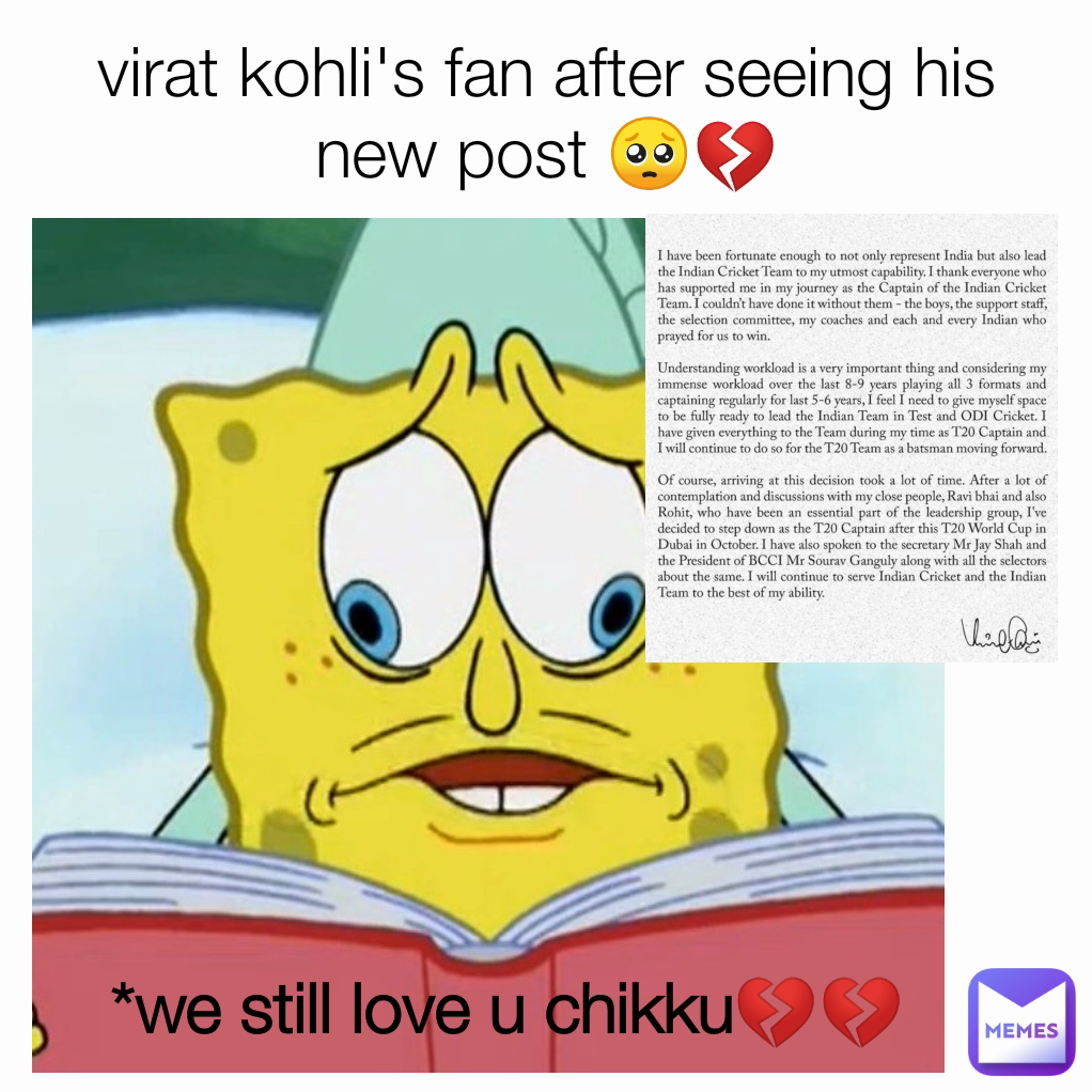 *we still love u chikku💔💔 virat kohli's fan after seeing his new post 🥺💔