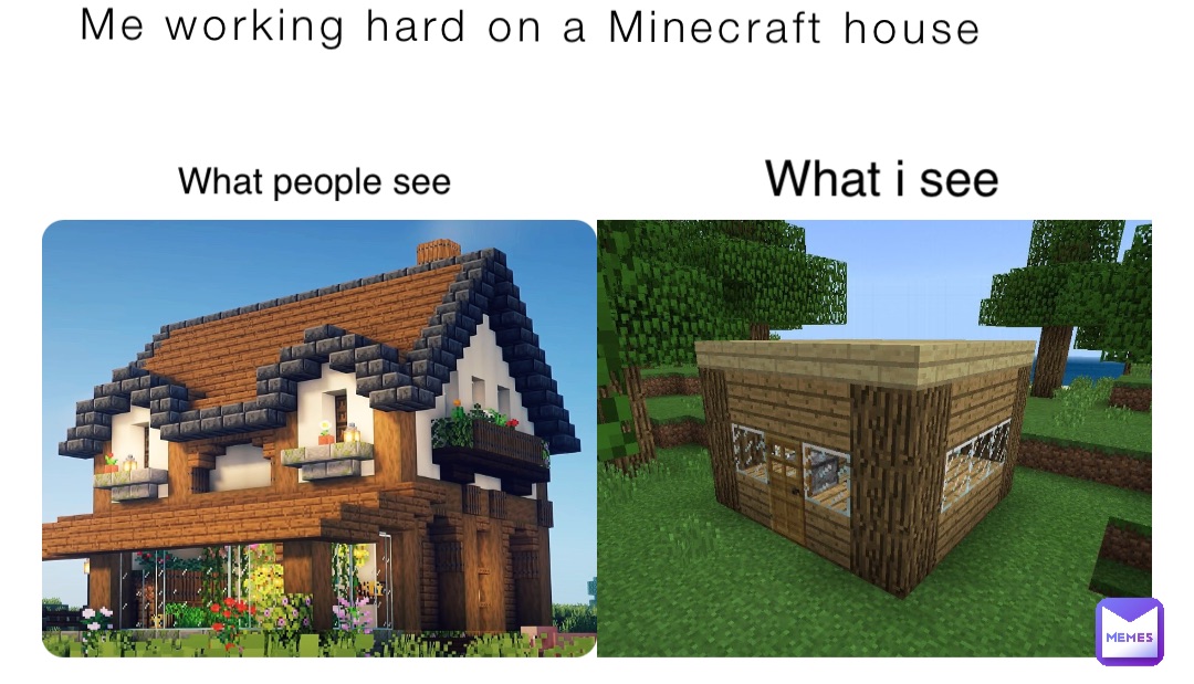 Me working hard on a Minecraft house What people see What i see