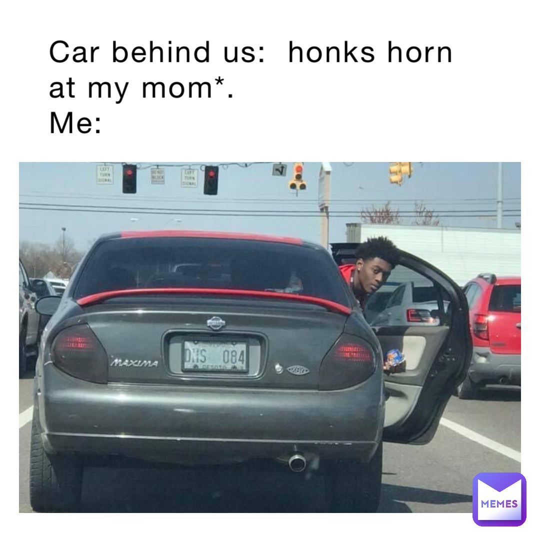 Car behind us:  honks horn at my mom*.  
Me: