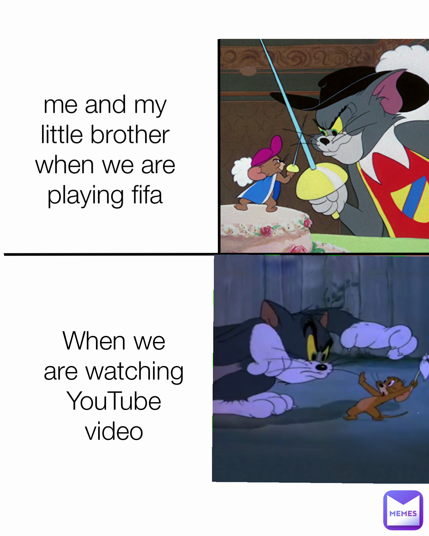 When we are watching YouTube video me and my little brother when we are playing fifa