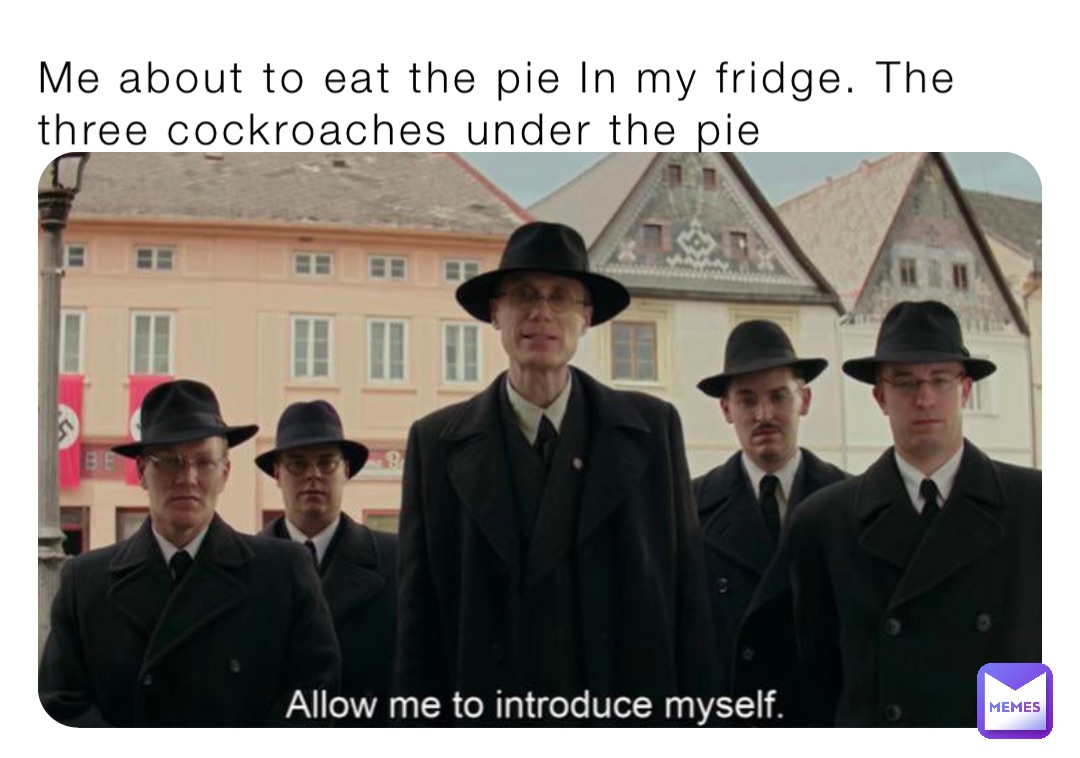 Me about to eat the pie In my fridge. The three cockroaches under the pie