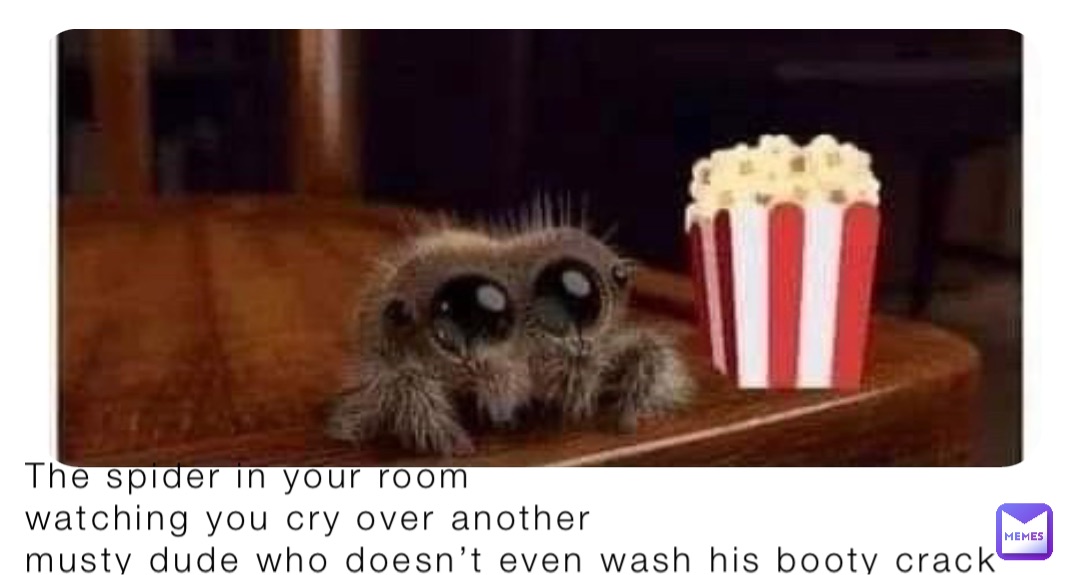 The spider in your room
watching you cry over another 
musty dude who doesn’t even wash his booty crack